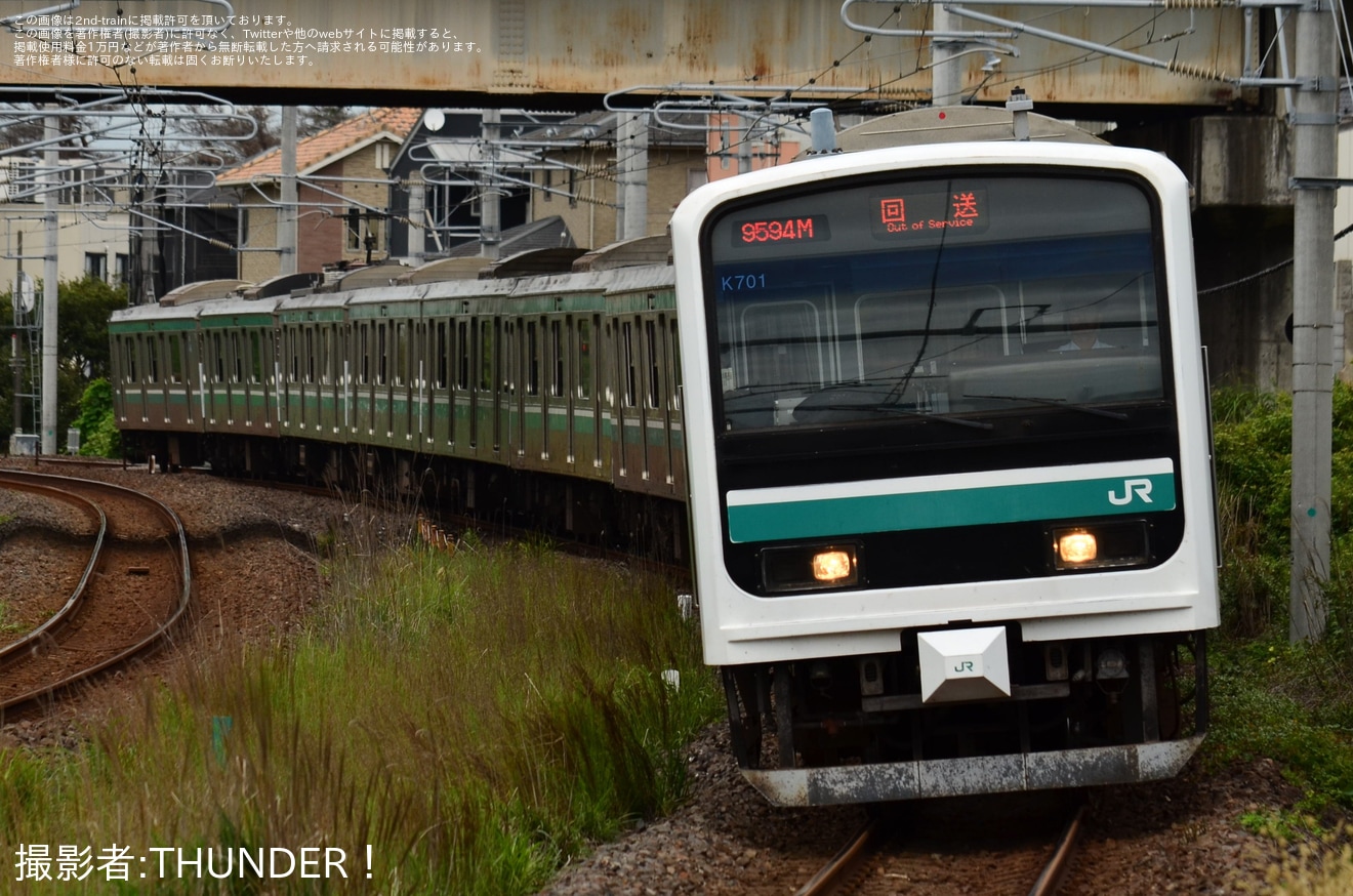 【JR東】E501系K701編成が高萩疎開から勝田車両ベースへ返却回送の拡大写真