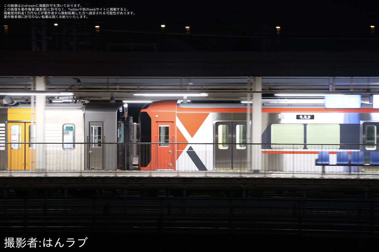 【阪神】1000系1609F+3000系3201Fが8両でなんば線夜間試運転の拡大写真