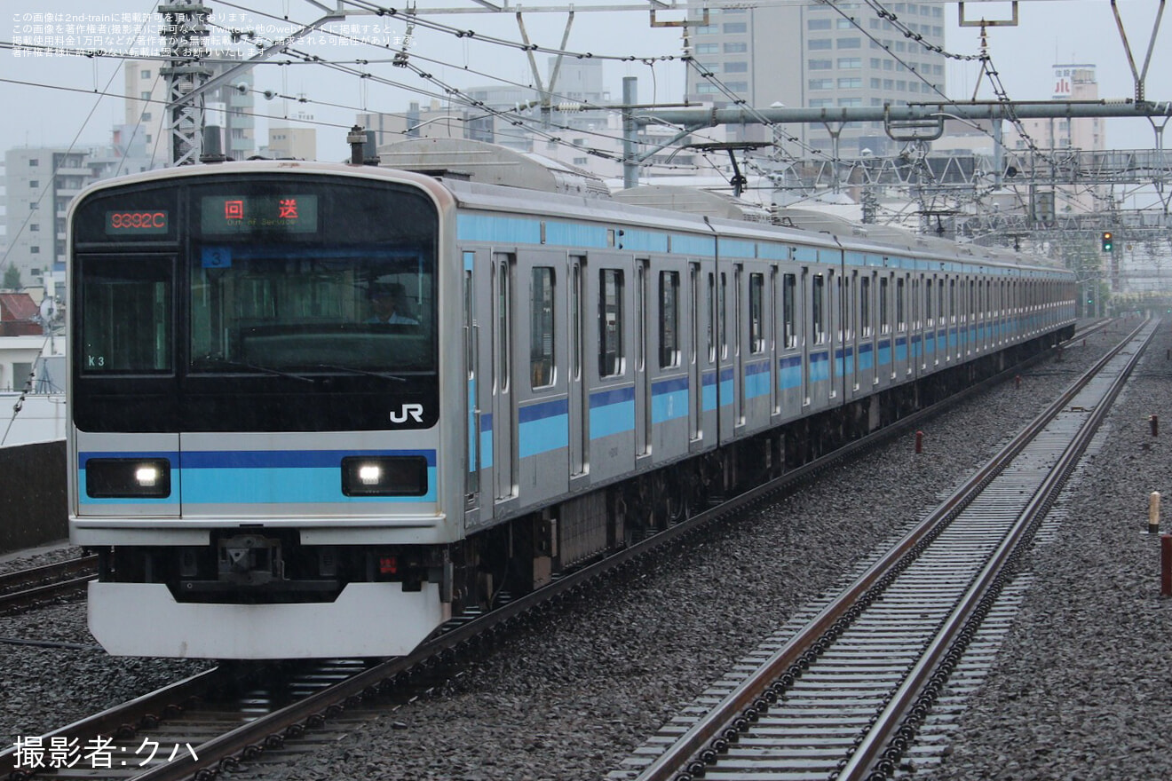 【JR東】 E231系800番台ミツK3編成、中野南乗務ベース構内への疎開に伴う回送の拡大写真