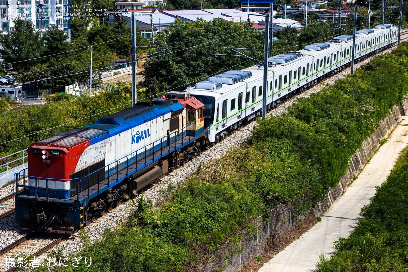 【Humetro】釜山交通公社2号線新2000系2001Fが宇進産電出場甲種輸送の拡大写真