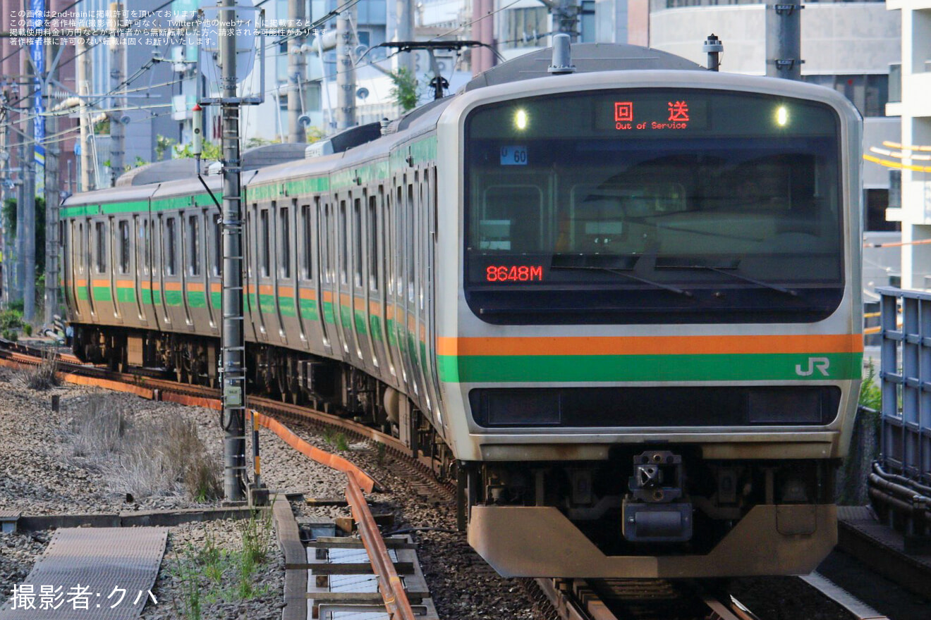 【JR東】E231系ヤマU60編成　東京総合車両ベースへ入場回送の拡大写真