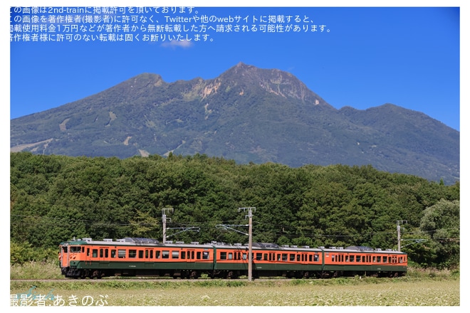 【しな鉄】115系S3編成使用の臨時快速「GTWS妙高号」を運行を不明で撮影した写真