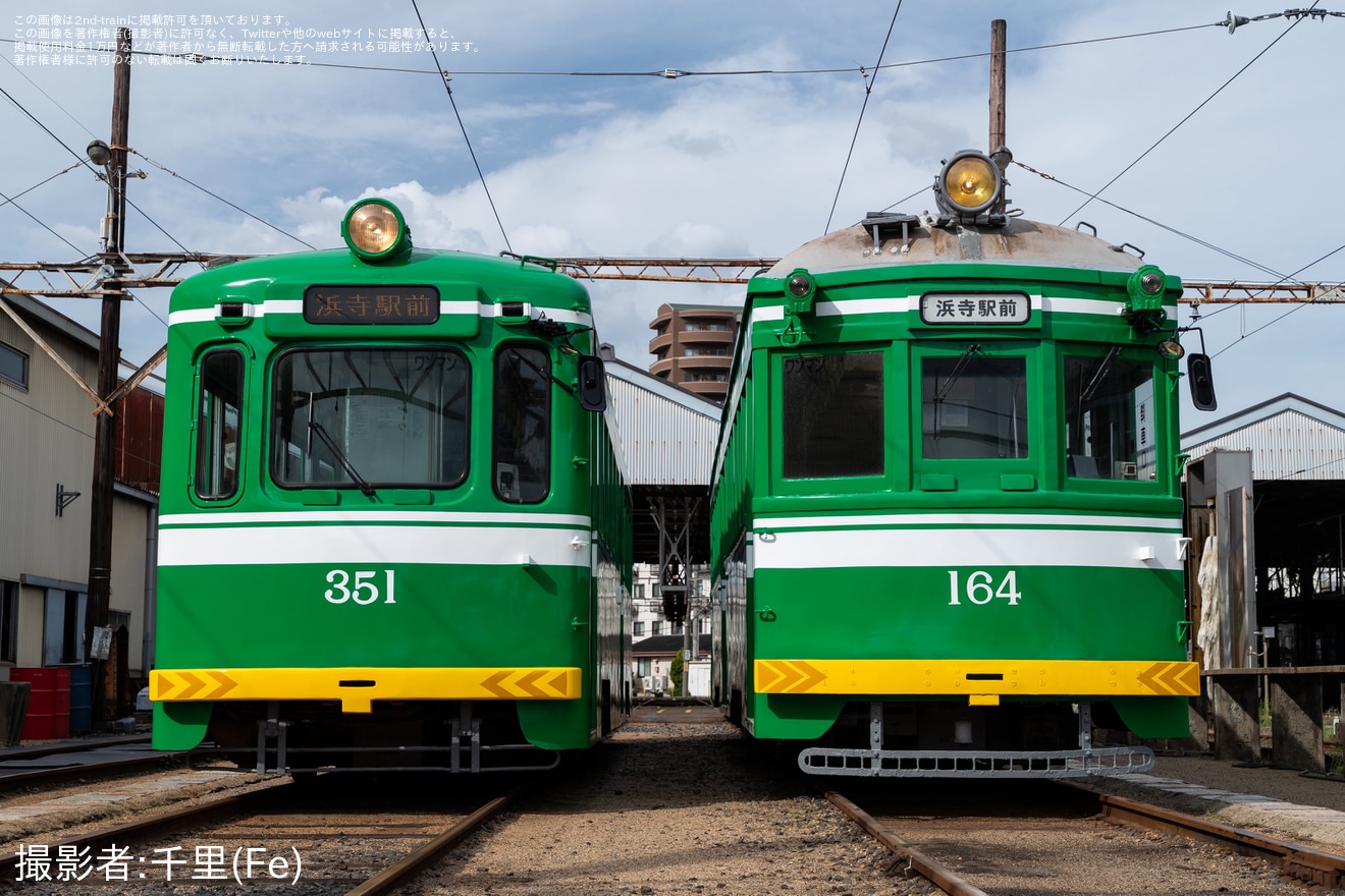 【阪堺】阪堺標準色のモ164・モ351など「あびこ道車庫撮影会ツアー」開催の拡大写真