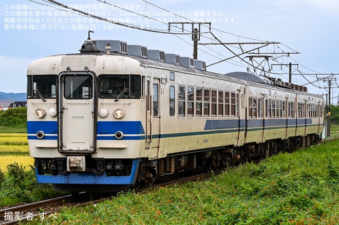【トキ鉄】413・455系W01編成「TOKIトレイン」がヘッドマーク無しで運行（4枚目）