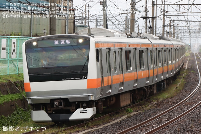 【JR東】E233系青662編成が秋田総合車両ベースで構内試運転（1枚目）