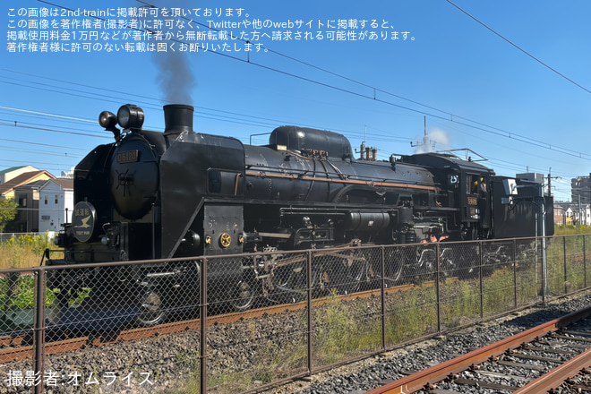 【JR東】C61-20(はくつる風 試運転)ヘッドマークを掲出して構内試運転 - 鉄道博物館にて撮影