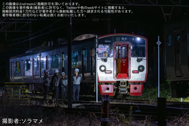 【JR九】熊本地震で被災した815系N004編成が817系V501編成に牽引され本線走行（1枚目）