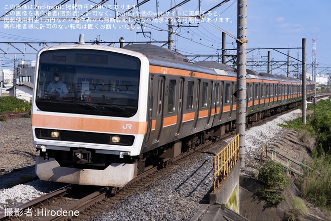 【JR東】209系500番台ケヨM72編成が大宮総合車両ベースへ入場回送（1枚目）