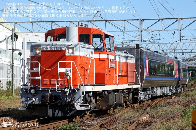 【智頭】HOT7000系2両が後藤総合車両所本所を出場し配給輸送（1枚目）