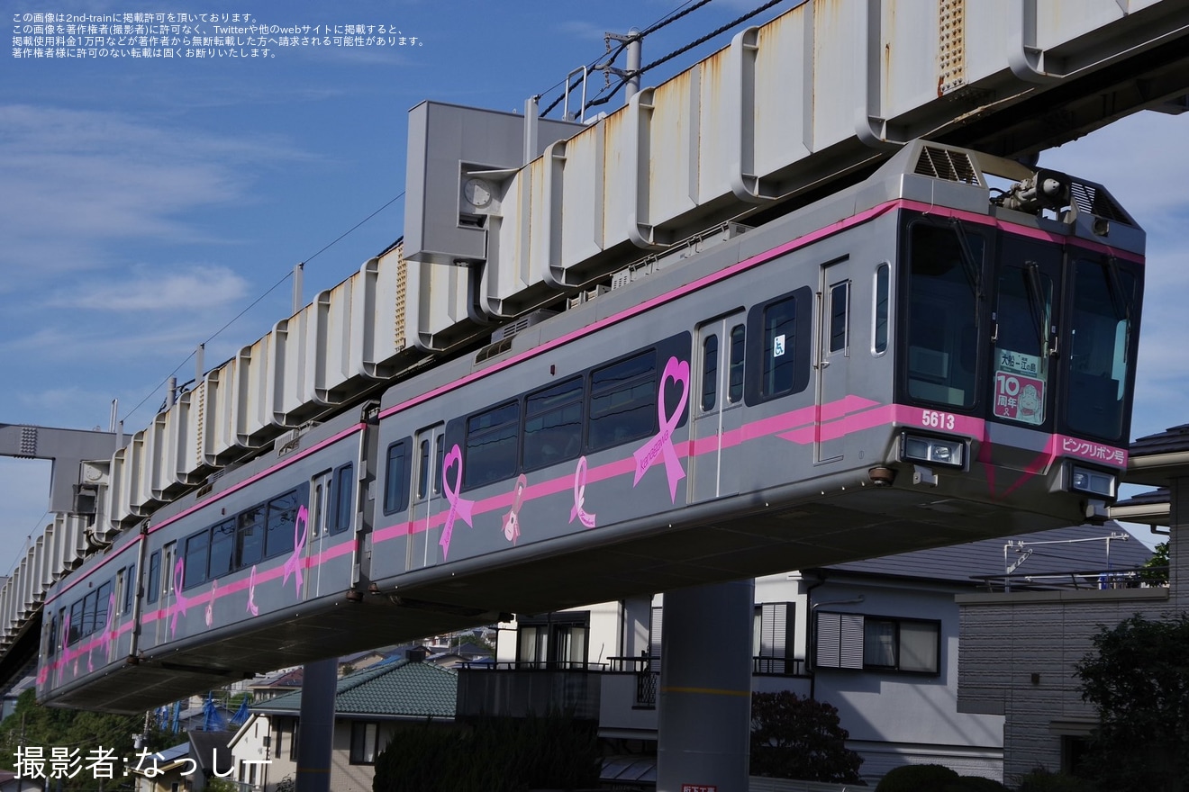 【湘モノ】5613編成「ピンクリボン号」に運行10周年記念ヘッドマークを取り付けの拡大写真