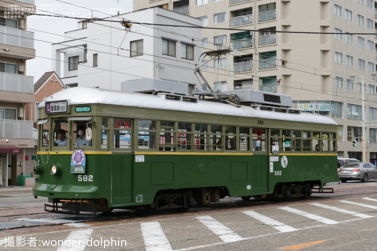【広電】570形582号が神戸市電移籍55周年記念装飾で営業運転の拡大写真