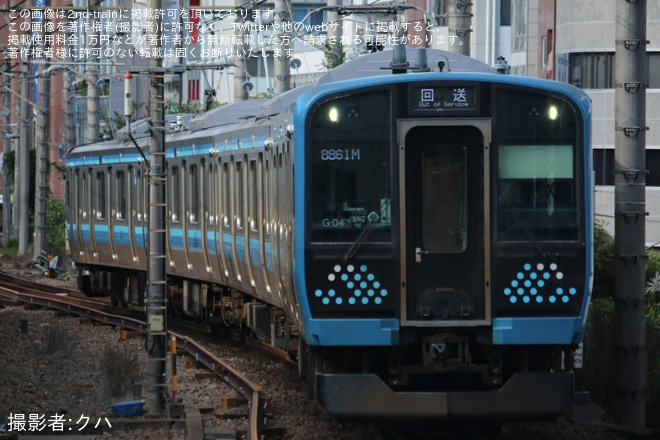 【JR東】E131系コツG-04編成 大宮総合車両ベース出場を恵比寿駅で撮影した写真