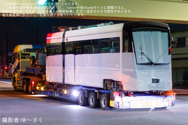 【熊本市営】2400形2406号が新製陸送され上熊本車両工場へ搬入（2枚目）