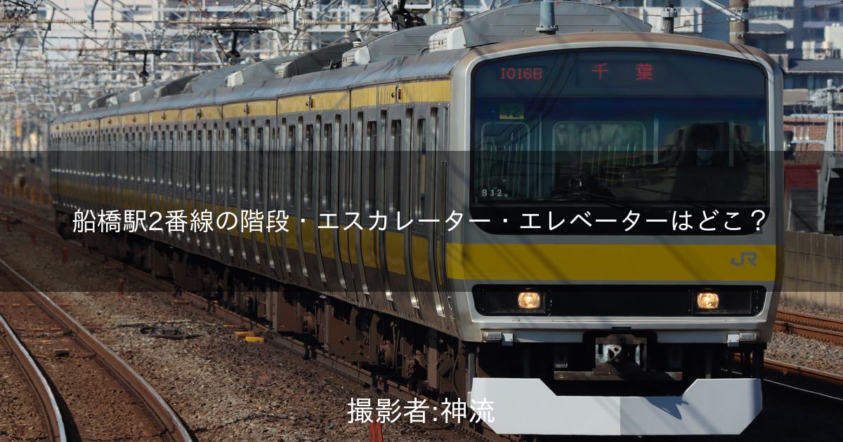 船橋駅2番線の階段・エスカレーターなどの位置(中央総武各駅停車東行(千葉方面))
